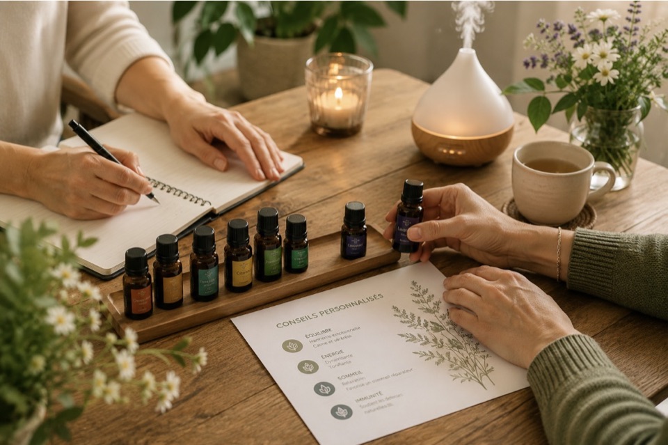 Consultation d’aromathérapie et sélection d’huiles essentielles